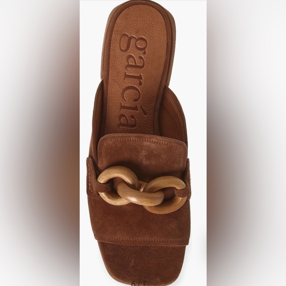 Pedro García Moore Suede Midi Mules Beige 37.5 US 6.5 Luxe Chain Detail Spain - Picture 2 of 14